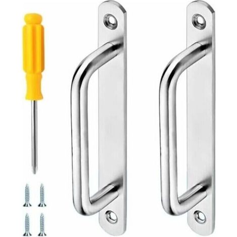 Lot de 2 poignées de porte coulissante robustes en acier inoxydable avec tournevis pour meubles de cuisine, placard, porte d'abri de jardin, 160 x 20 mm (argent), (1/5)