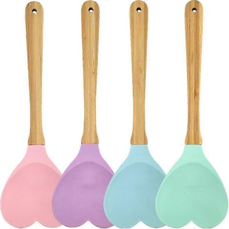 Lot de 4 cuillères à soupe en forme de cœur, cuillères à salade pratiques en silicone, taille XS