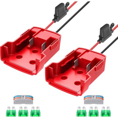 Lot de 2 adaptateurs d'alimentation de batterie Milwaukee M18, convertisseur de batterie 8 V avec fusibles et bornes, câble 12 AWG, connecteur d'alimentation pour voitures RC, robotique et camions RC.