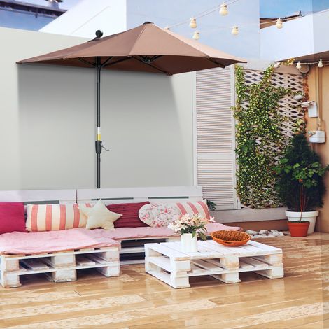 Sonnenschirm für Terrasse und Balkon, 200 x 190 x 240 cm, mit Kurbel, Stahlstange und UV-beständigem Kreuzfuß, Farbe: Kaffee