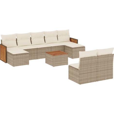 Maison Exclusive - Set Divano da Giardino 10 pz con Cuscini Beige in Polyrattan (1/5)