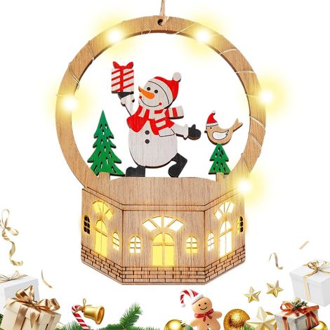 Ornements en Bois pour Arbre De Noël Décor Saisonnier Lumineux Centre de Table de Fêtes Pour Couronne De Porte D'Entrée Escalier Appui De Fenêtre Manteau De Cheminée Mur Salon (1/5)