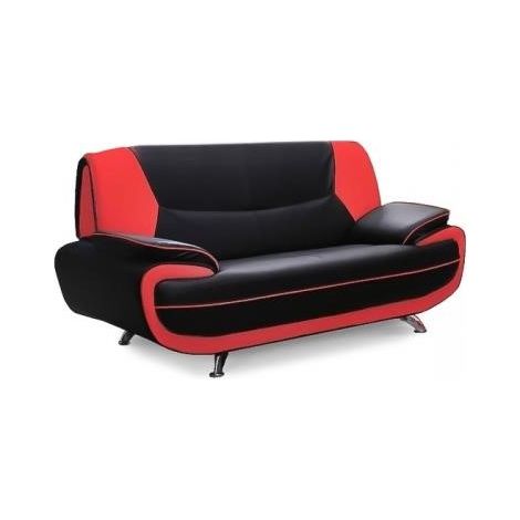 Mobilier Deco – Canapé droit 2 places simili cuir noir et rouge – Pieds chromés – Design moderne pour salon – Confort optimal (1/5)