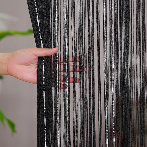 1 rideau de 1 m x 2 m en fil de perles,noir,rideau de porte,rideau de séparation,rideau de partition,rideau à glands,décoration de fenêtre,séparateur de pièce (1/5)