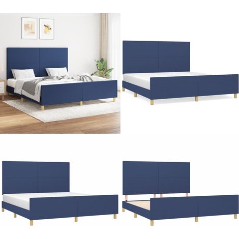 Cadre de lit sans matelas bleu 160x200 cm tissu - Cadre De Lit - Lit Double - Literie - Têtière De Lit - Meuble De Chambre - Home & Living (1/5)