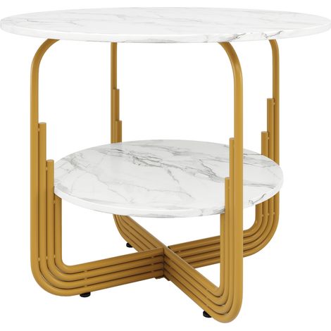 Table à manger ronde en MDF imitation marbre 80x80x76 cm avec rangement inférieur et pieds réglables (1/5)