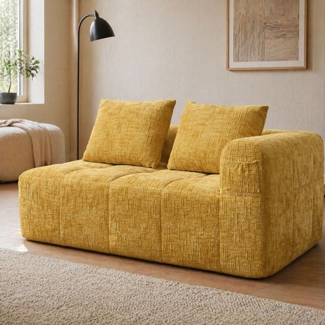 Canape chaise lounge 158 cm chenille jaune OKMYHOME (1/5)
