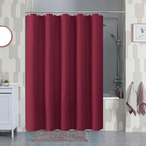 Rideau de Douche Motif Gaufre avec Anneaux en Métal Imperméable Anti-Moisissures Polyester Tissu Rideau Salle de Bain Lourd pour Baignoire Cabine de Douche 152x182CM (Bordeaux) (1/4)