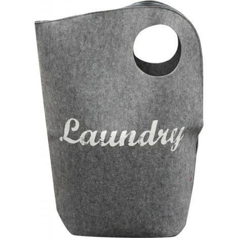 Sac à linge en feutrine gris avec anses et fermeture - LAUNDRY (1/3)