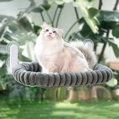 Hamac Chat Fenetre Pliable Panier Perchoir Suspendu Lit pour Petite et Grande Chats Ventouse Support Transat Etagere Coussin Chaise Interieur Tapis Réversible 54  30cm (Gris, M) (1/5)