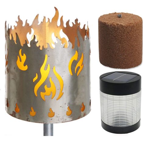Torche de jardin, brasero, en métal avec poignée, à combustible, lampe solaire, LED