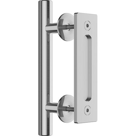 Poignée de porte de grange coulissante en acier inoxydable, double face, idéale pour portails, garages, abris de jardin et meubles. (1/4)