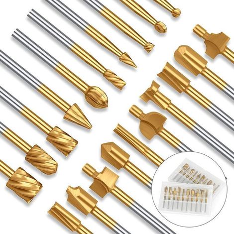 Fraises Rotatives 20 Pièces en Acier au Tungstène HSS pour Bois, Métal et Plastique – Tige 3 mm (1/8") – Outils de Routage, Gravure et Perçage (1/5)