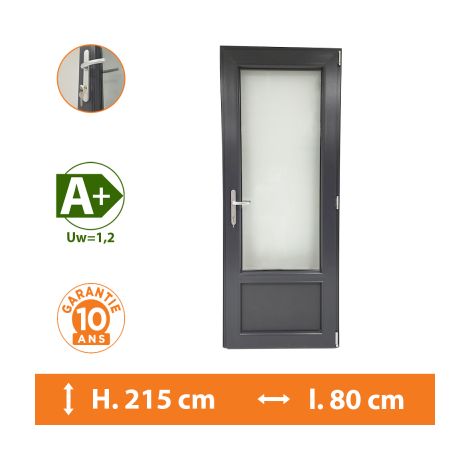 Direct Fenêtres – Porte-fenêtre PVC 1 vantail gris anthracite – Ouverture à la française – H.215 x l.80 cm – Double vitrage A+ – Isolation thermique et acoustique (1/5)