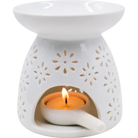 Brûleurs Parfumé Fondant, Brûleur en Céramique pour Cire et Huiles Essentielles à Bougie Chauffe Plat, Diffuseur d’Arômes avec Découpes Lumineuses, Décoration Maison Chambre (1/5)