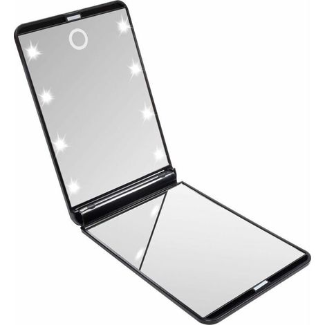 Folding Pocket Mirror, Lighted Cosmetic Mirror, Portable Mirror, 1x/2x Magnification, for Shaving, Camping and Makeup (Black) (1/5)
