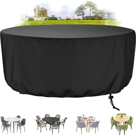 Round Table Cover for Garden, 185 x 110 cm, Made of 210D Oxford Fabric for Patio Furniture