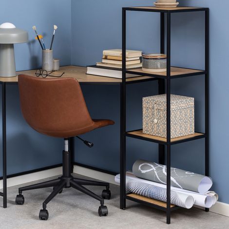 Etagère 4 niveaux 35x37x119,5 cm en décor chêne et métal noir - FYNCA