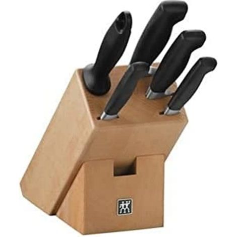 Bloc de Couteaux (6 Pièces), Bloc en Bois de Hêtre, Couteaux, Acier Inoxydable Spécial, Manche Plastique, série Four Star (1/5)
