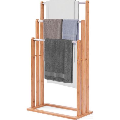 Porte-serviettes échelle 46 x 24 x 84 cm pour vêtements séchage rapide en bambou naturel et acier inox