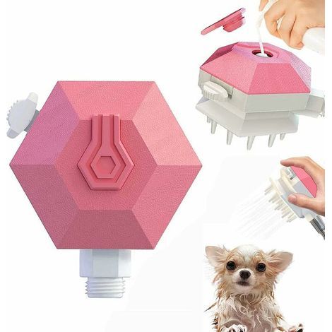Pulvérisateur Douche Chien,Animaux Compagnie Brosse de Massage pour Le Bain,Douchette Outil de Toilettage pour Animaux 2 en 1 avec Brosse,pour Chien Chat Intérieur et Extérieur 1Pcs (Rose) (1/5)