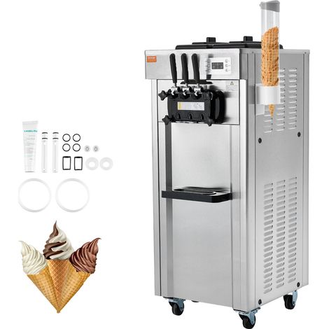 VEVOR Máquina de Helados Comercial 21-31 L/h 3 Sabores Máquina para Hacer Helados Cilindro de Acero Inoxidable 2x4,3 L Panel LED Autolimpiante Refrigeración Nocturna para Yogur Cafe Snack-bars Mercado