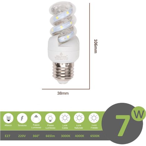 Lampadina led E27 7w tortiglione vortice luce spirale attacco grande bianca fredda naturale calda Bianco freddo (1/3)