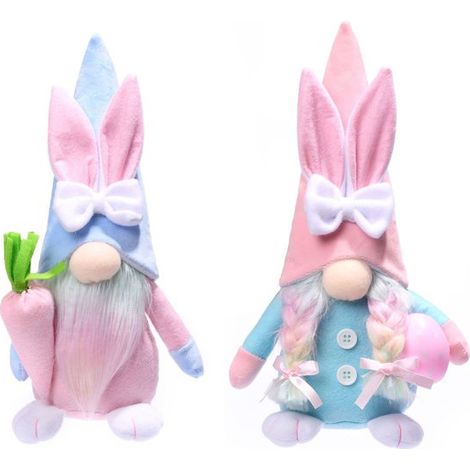 Lapin de Pâques en lot de 2 – Peluche faite main avec œufs et carotte (1/5)