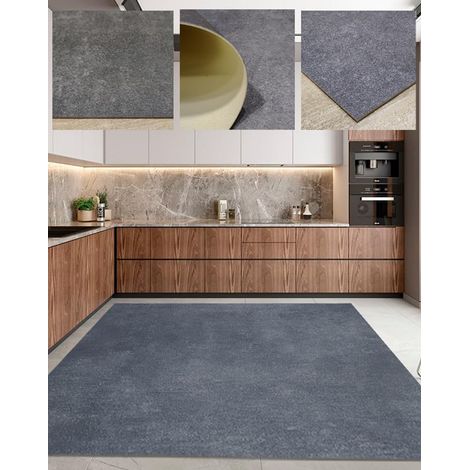 Tapis de Couloir Long uni en PVC Gris Effet Ciment Tapis de Couloir pour la Cuisine et Le Nettoyage Facile 65 x 260 cm Gris (1/4)