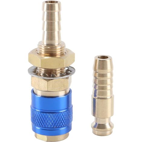 Raccord rapide gaz/eau pour tube de diamètre intérieur 8 mm avec tuyau pour soudage TIG 12 18 20 27, raccord rapide, libération de gaz, bleu (1/5)