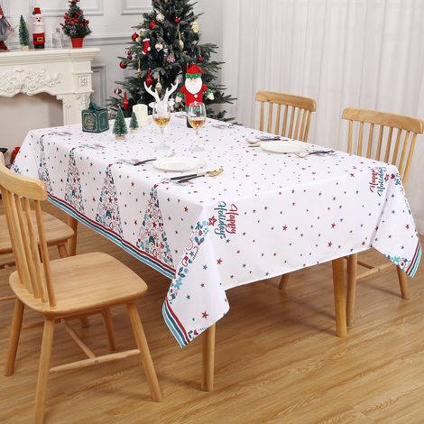 Nappe de Noël imperméable & anti-taches, polyester, lavable et réutilisable – motif étoile & sapin – rectangulaire blanche 54 x 90 po (Germany) - Taille : 5490(Germany) (1/5)