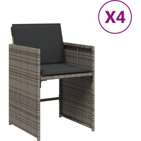 Chaises de jardin avec coussins lot de 4 Chaises d'extérieur gris résine tressée (1/5)