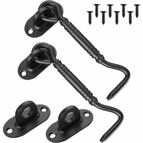 Lot de 2 crochets de porte de cabine avec fermeture automatique, en acier inoxydable noir, munis de boucles à œillet et de boulons pour serrure de porte de grange, fenêtre de salle de bain ou porte co (1/5)