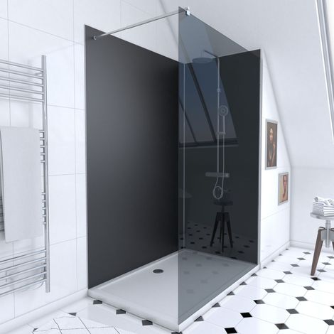 Set Doccia 90x120 cm - Pannelli Murali Nero/Cromato + Piatto Doccia + Parete Vetro Fume 8 mm