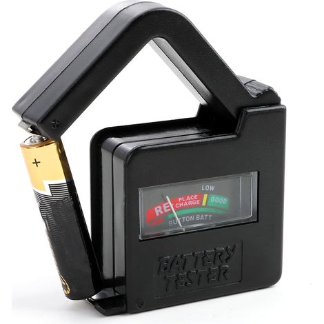Comprobador de batería digital universal modelo BT860, compatible con pilas AA, AAA, C, D, 9 V y de botón, pantalla analógica precisa, ecológico, portátil, funciona sin pilas. (1/4)