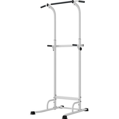 Barre de traction réglable en hauteur, station de dips robuste pour musculation à domicile, blanche (1/5)