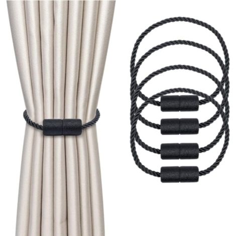 4 Pièces Magnétiques Embrasses de Rideaux Noir Tressées Boucle de Rideau Aimanté Attache Rideau Corde de Rideau de46 cm - Accessoires de Rideaux pour la Décoration de la Maison (1/4)