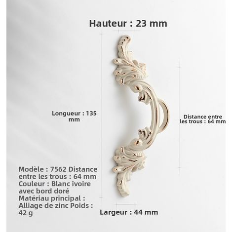 Europäischer Retro-Stil Schranktürgriff aus Zinklegierung, goldener und antiker silberner Hänge ring mit gravierten Motiven, Möbel- und Schubladenbeschlag Modell Elfenbeinweiß mit goldenem Rand 7562-6
