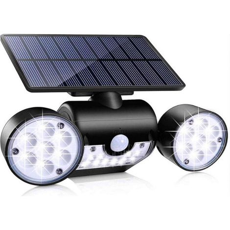 Lampes solaires LED de sécurité, appliques murales extérieures avec détecteur de mouvement et double projecteur pour terrasse, jardin et pelouse. (1/4)