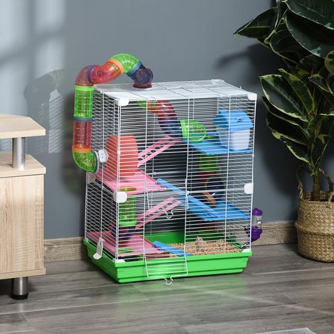 Cage pour hamster rongeur 5 étages avec tunnels mangeoire roue maison échelles dimensions 46L x 30l x 58H cm vert