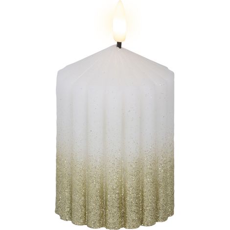 Lumineo LED Kerze warmweiß 10 x Ø 7 cm batteriebetrieben weiß/gold