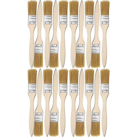 Kit Pinceaux Peinture - 20 Pièces Pinceaux Plats 25 mm - Manche Bois pour Peinture Murale Meubles Vernis Lasures Colle Gesso - Lot Complet