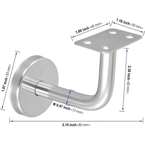 Handrail Brackets 60 x 80 mm Silver Stainless Steel with Round Tube Diameter 12 mm M8 Double Thread Screw for Railing Stair Handrail Support Bar (1/4)