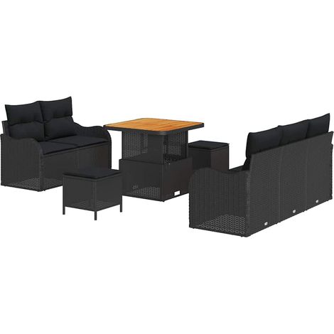 Garden Sofa Set with Cushion with Storage 8 pcs Black vidaXL