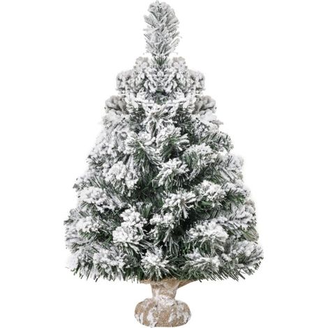 Sapin de Noël artificiel miniature de 60 cm avec neige, 67 branches et base en ciment pour bureau intérieur. (1/5)