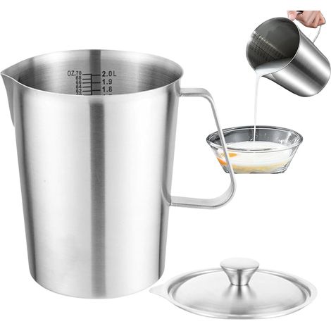 Brocca per latte in acciaio inossidabile da 2 litri, bricco per schiumare il latte in metallo per baristi, con tacca di misurazione e coperchio, bricco per schiumare il latte per caffè, per preparare