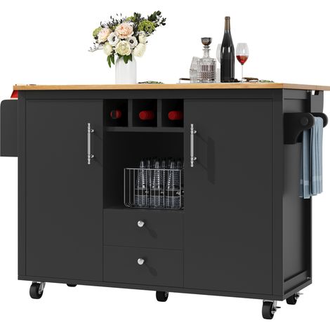 CHICFURN Isola da cucina 137,9 x 73 x 92 cm in MDF e metallo nero con piano ribaltabile (1/5)