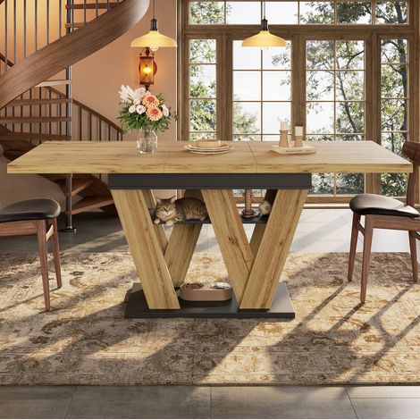 Mesa extensible de MDF 119-158,5 x 80 x 75 cm negro/natural, con almacenaje (1/5)
