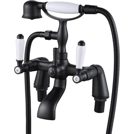 Robinet Mitigeur de Baignoire Traditionnel, Robinet Mitigeur de Bain et Douche Victorien avec Douchette à Main (Noir) (1/5)