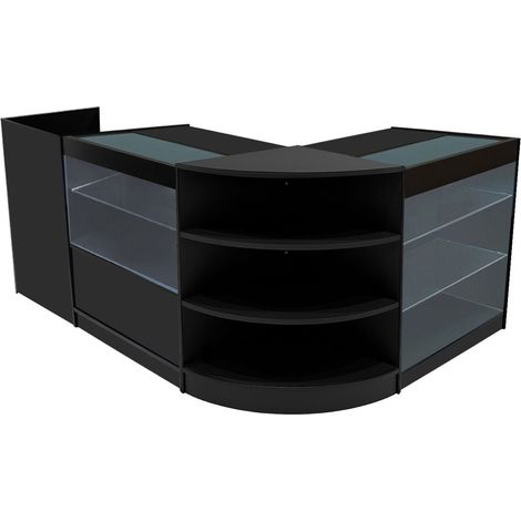 Comptoirs de Vente en MDF Noir à LED Blancs Ensemble Theia LM60 TB60 K900 C900 3 Unités de Rangement Étagères Internes Portes Coulissantes Verouillables Réception Bureau Vêtements [Clés INCLUS] (1/5)